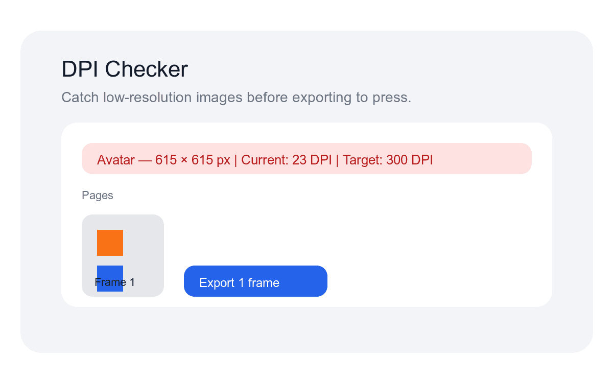 Printfy DPI checker highlighting low-resolution images