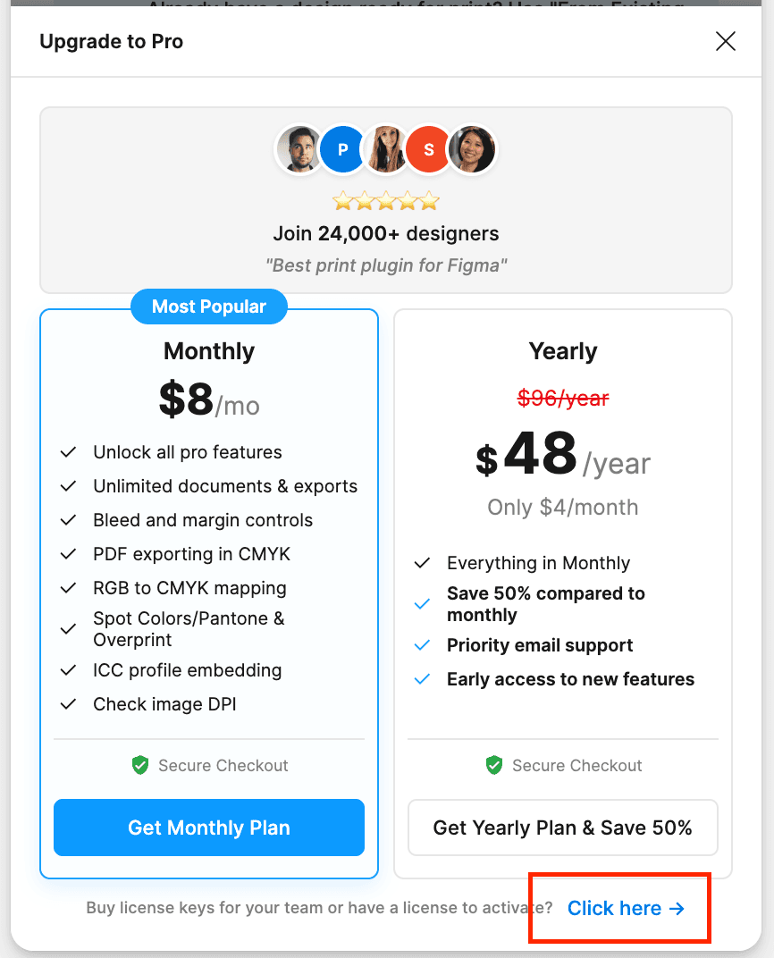 Access team licenses in PrintX plugin