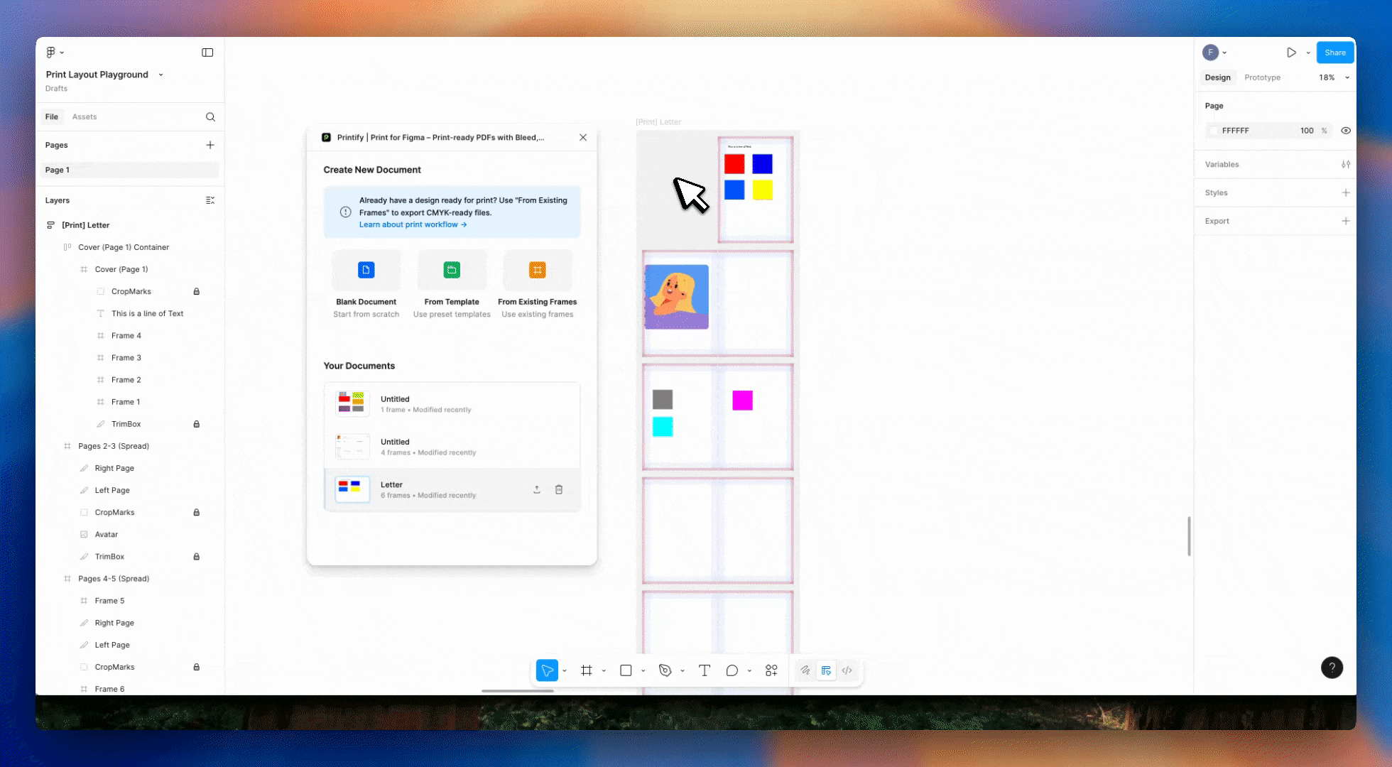 Printfy Demo - CMYK conversion, spot colors, and overprint settings